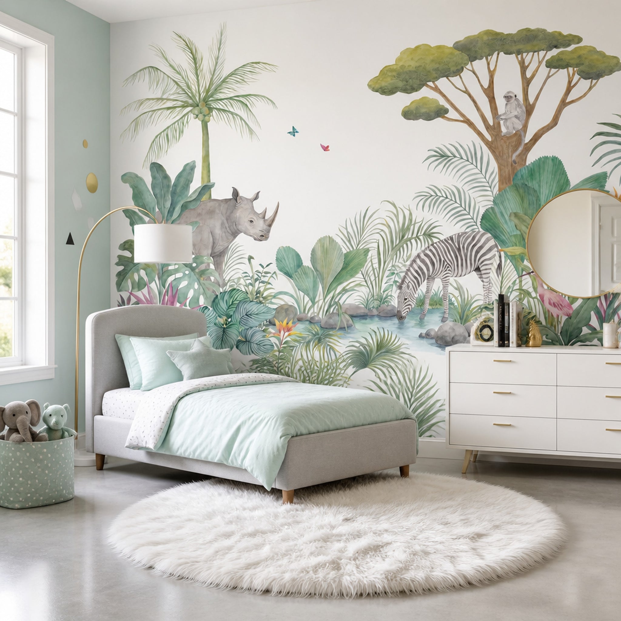 White Background Wallpaper Watercolor Removable Safari Wall Decor