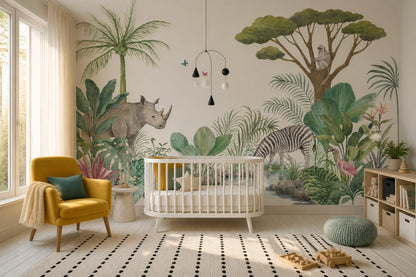 White Background Wallpaper Watercolor Removable Safari Wall Decor
