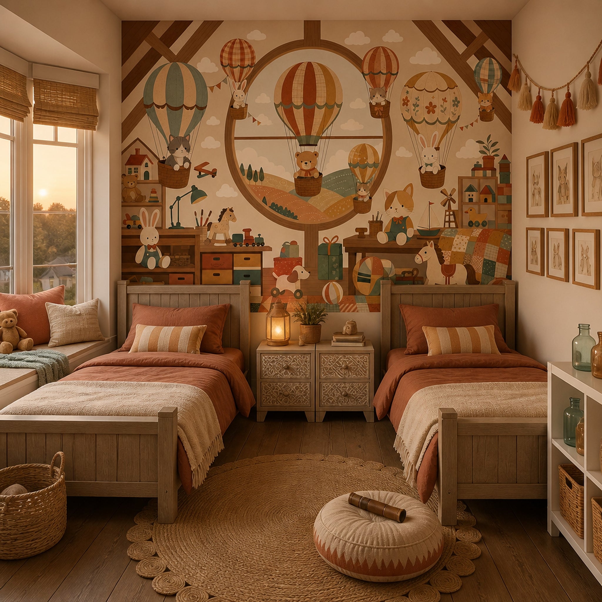 Hot Air Balloons Wallpaper Nursery Cute Animals Removable Wall Decor