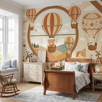 Hot Air Balloons Wallpaper Nursery Cute Animals Removable Wall Decor