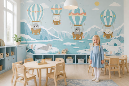 Arctic Landscape Wallpaper Hot Air Balloons Children Nursery Wall Mural