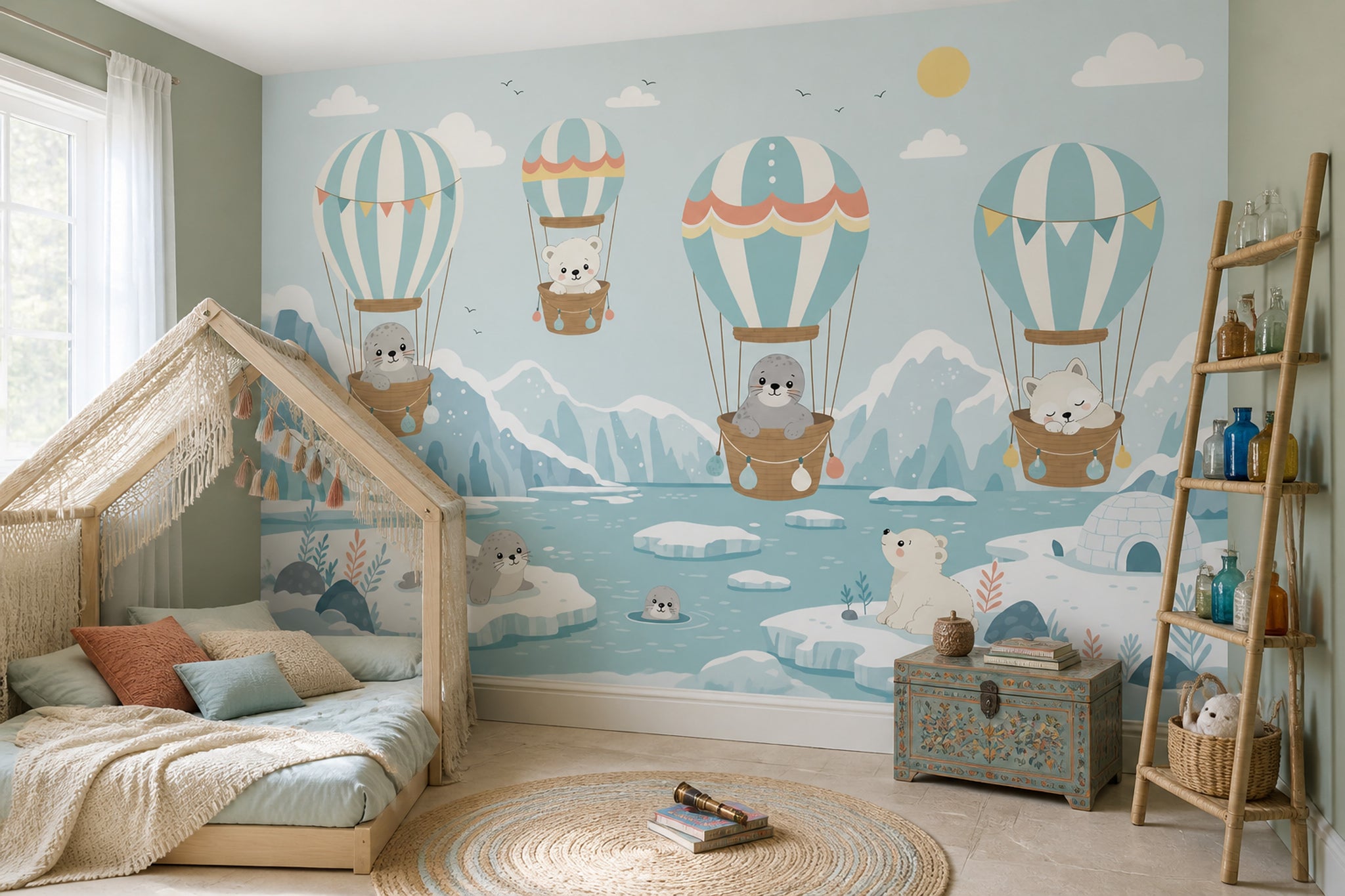 Arctic Landscape Wallpaper Hot Air Balloons Children Nursery Wall Mural