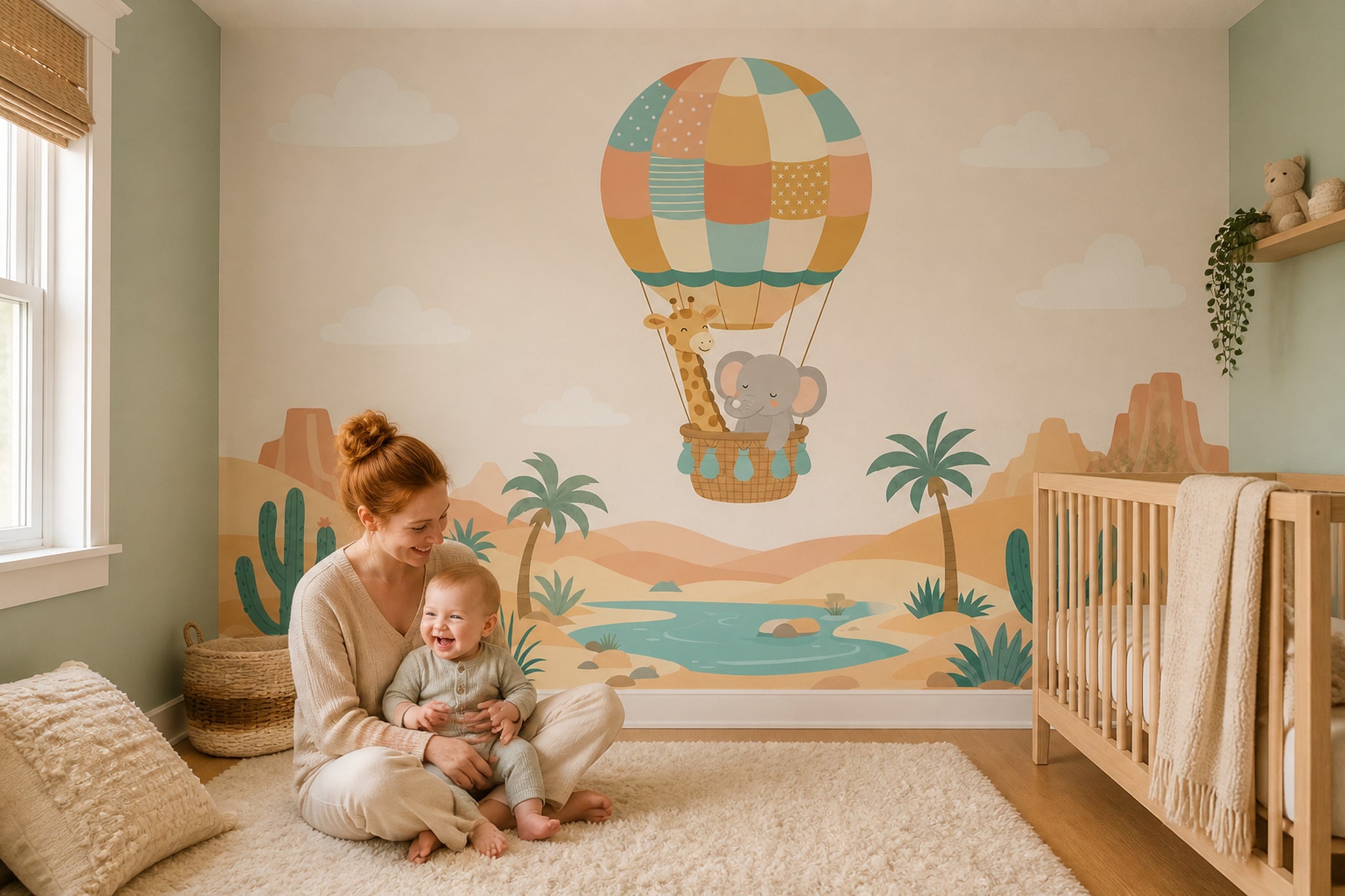 Hot Air Balloon Wallpaper Sky Desert Removable Wall Decor