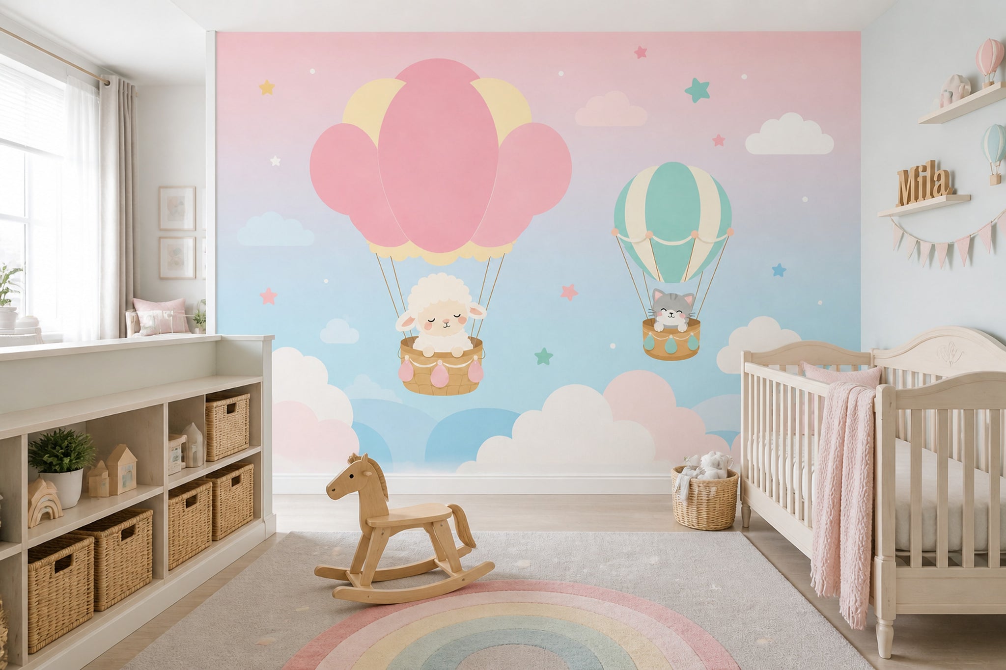 Hot Air Balloons Wallpaper Nursery Removable Cute Animals Wall Decor