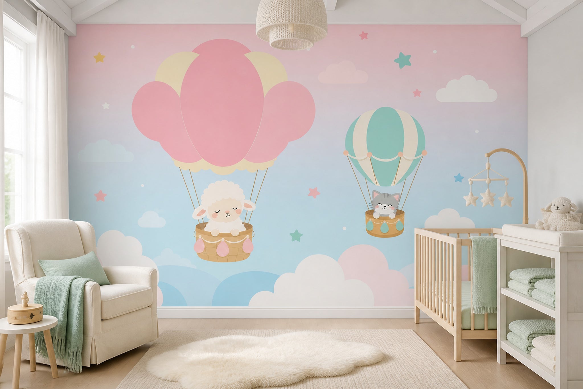 Hot Air Balloons Wallpaper Nursery Removable Cute Animals Wall Decor