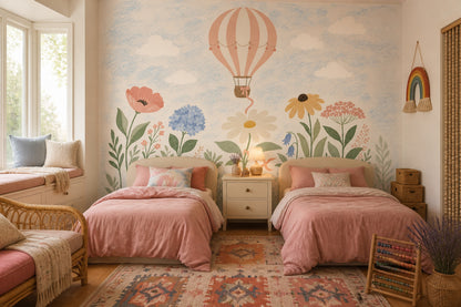 Hot Air Balloon Wallpaper Sky Wildflower Removable Wall Decor