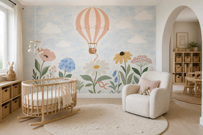 Hot Air Balloon Wallpaper Sky Wildflower Removable Wall Decor