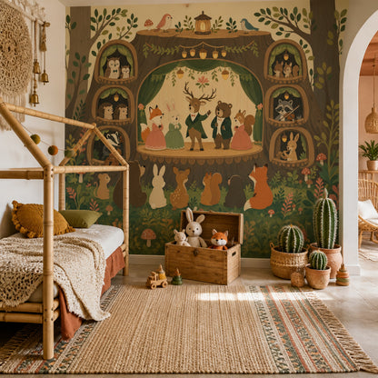 Woodland Wallpaper Forest Animals Treehouse Theater Wall Mural