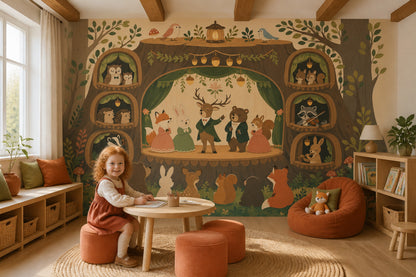 Woodland Wallpaper Forest Animals Treehouse Theater Wall Mural