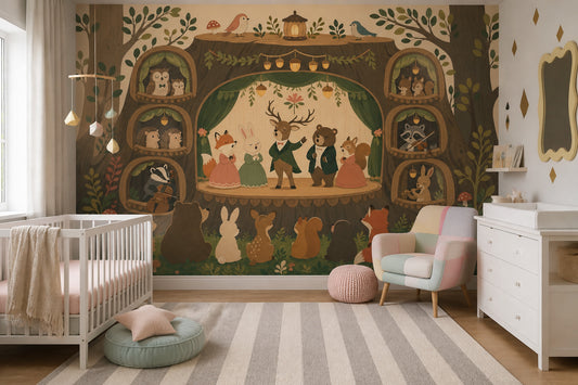 Woodland Wallpaper Forest Animals Treehouse Theater Wall Mural