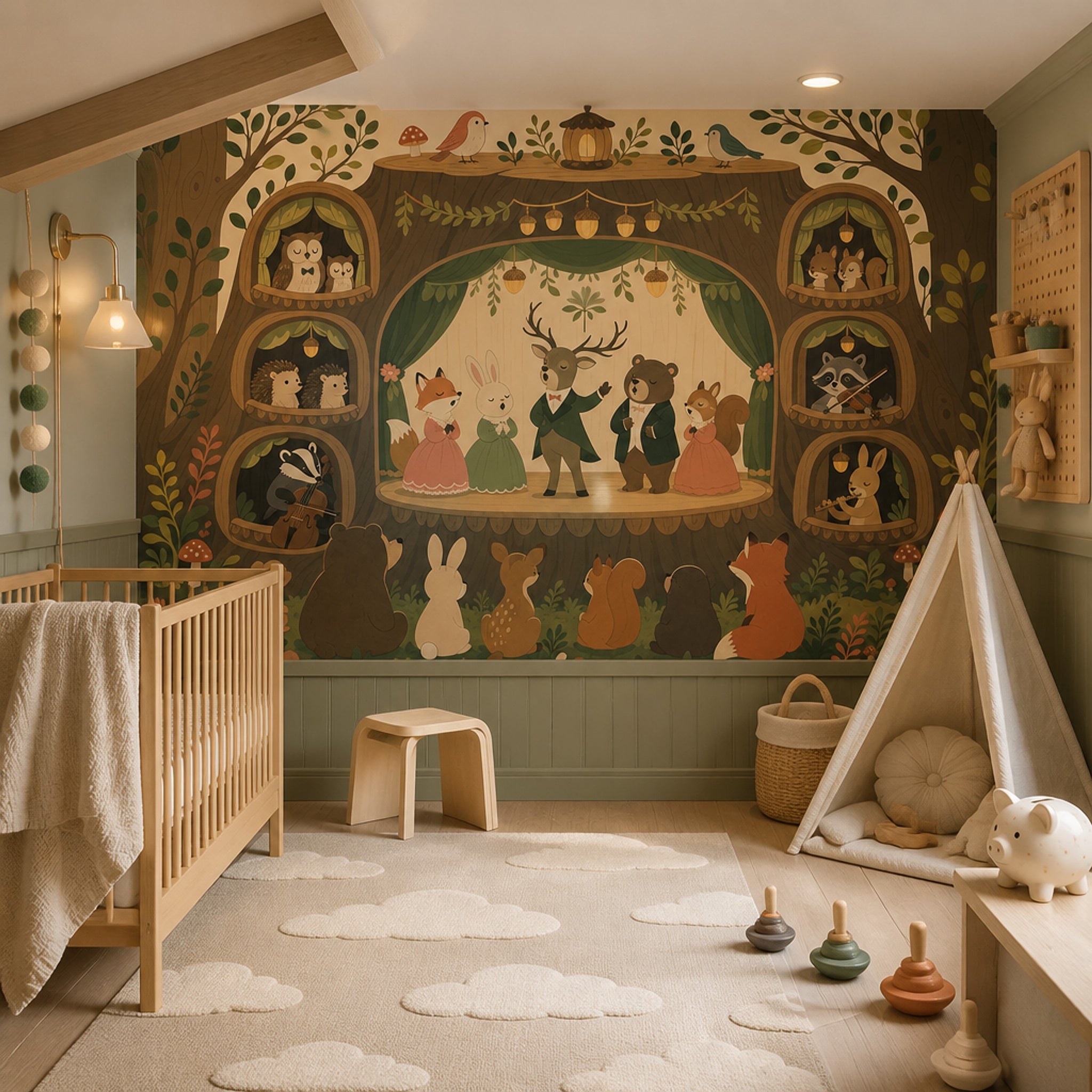 Woodland Wallpaper Forest Animals Treehouse Theater Wall Mural
