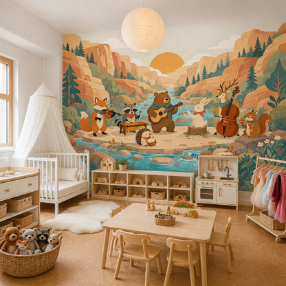 Storybook Illustration Wallpaper Woodland Animals Removable Canyon Landscape Wall Decor