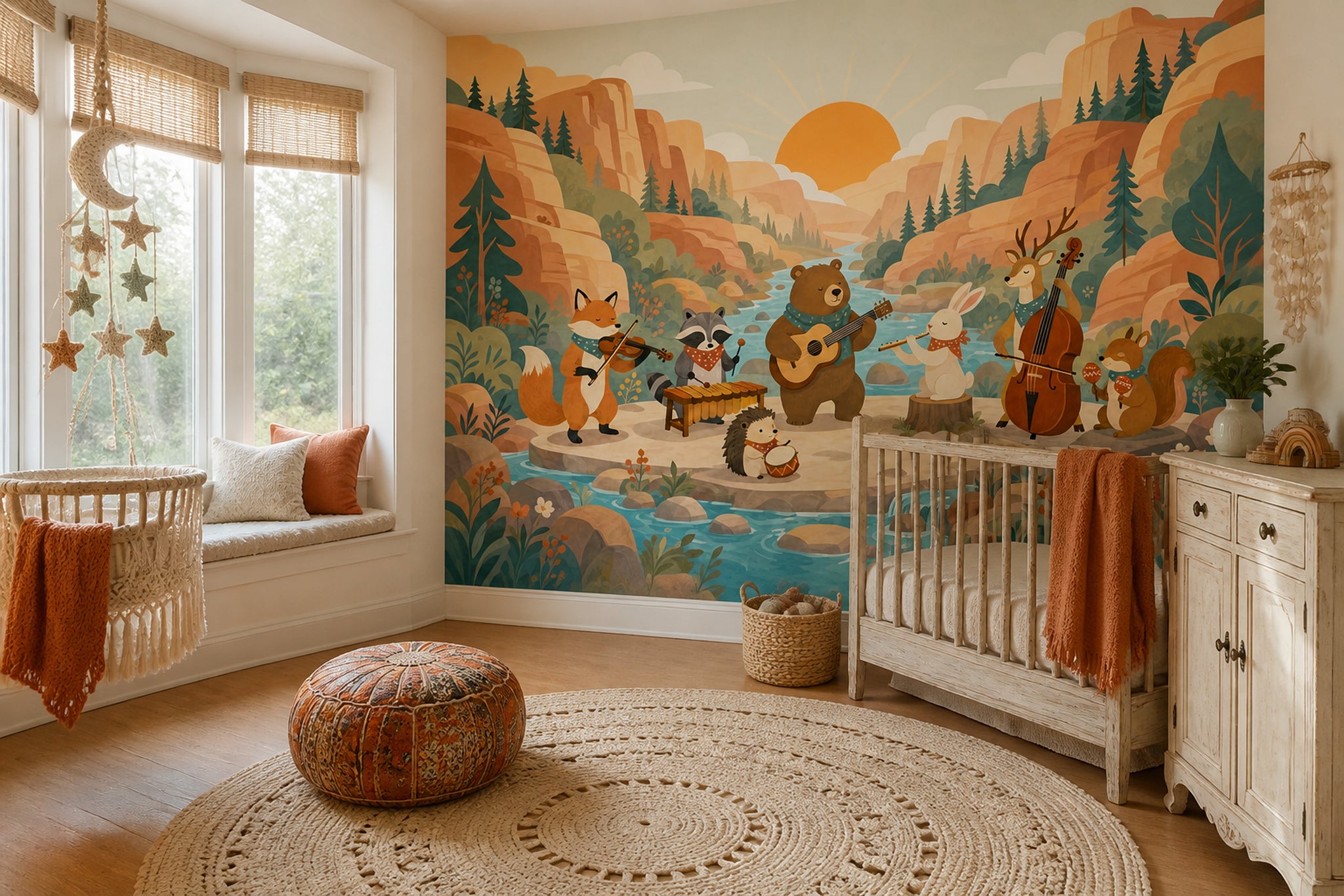 Storybook Illustration Wallpaper Woodland Animals Removable Canyon Landscape Wall Decor