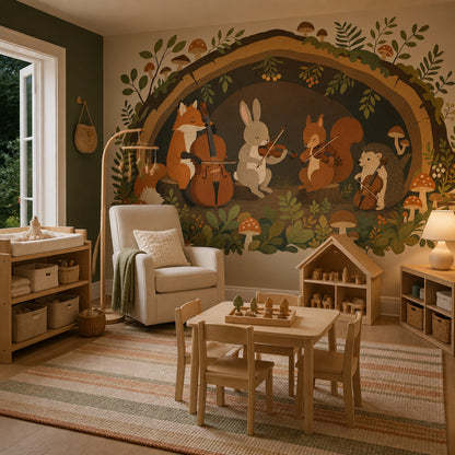 Forest Orchestra Wallpaper Woodland Animals Storybook Illustration Removable Wall Decor