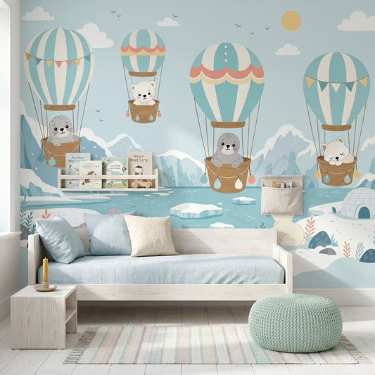 Arctic Landscape Wallpaper Hot Air Balloons Children Nursery Wall Mural