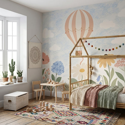 Hot Air Balloon Wallpaper Sky Wildflower Removable Wall Decor