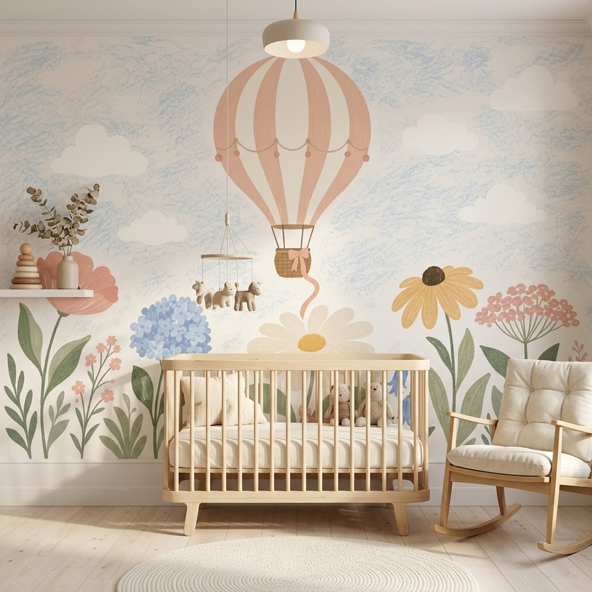 Hot Air Balloon Wallpaper Sky Wildflower Removable Wall Decor