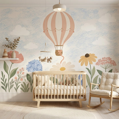 Hot Air Balloon Wallpaper Sky Wildflower Removable Wall Decor