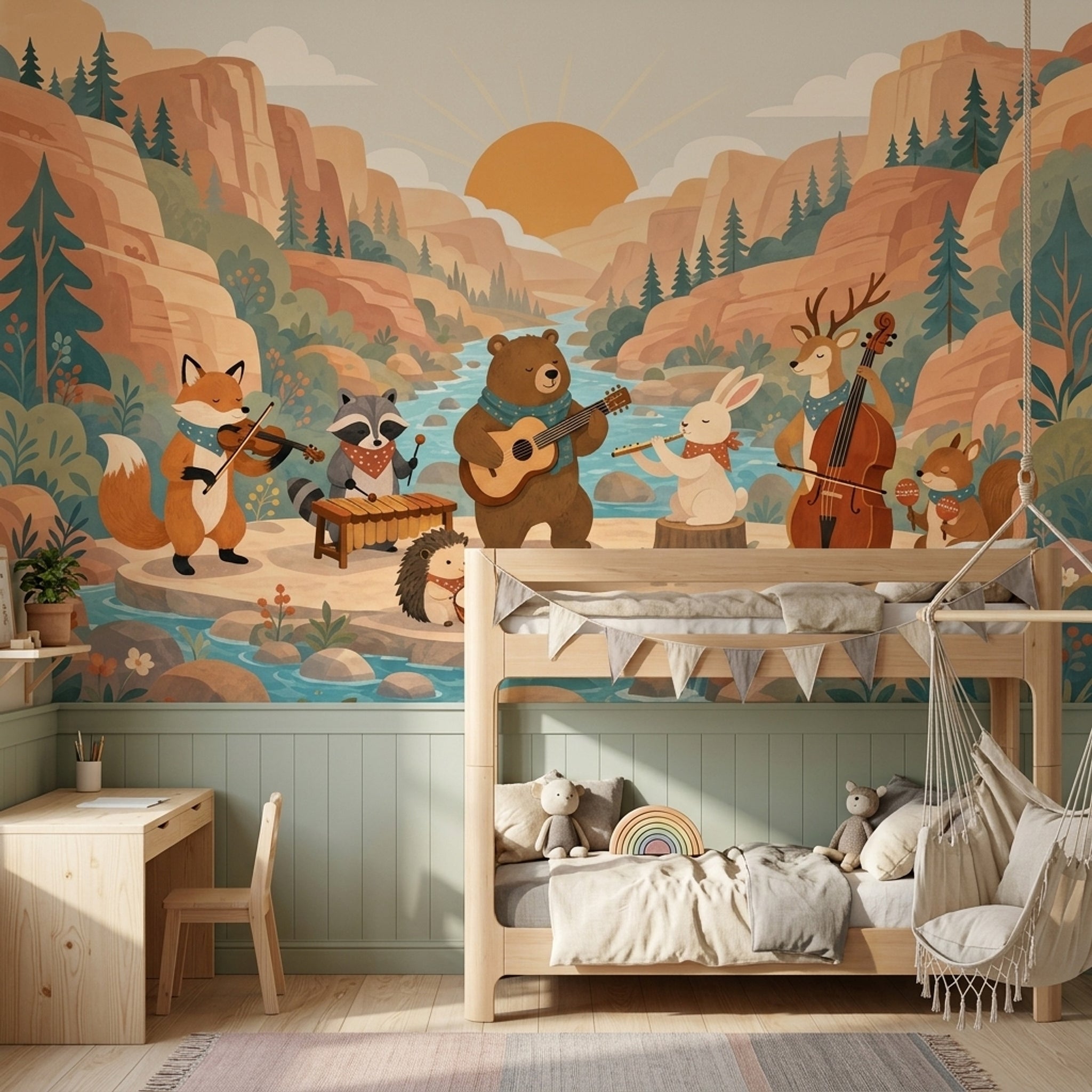 Storybook Illustration Wallpaper Woodland Animals Removable Canyon Landscape Wall Decor