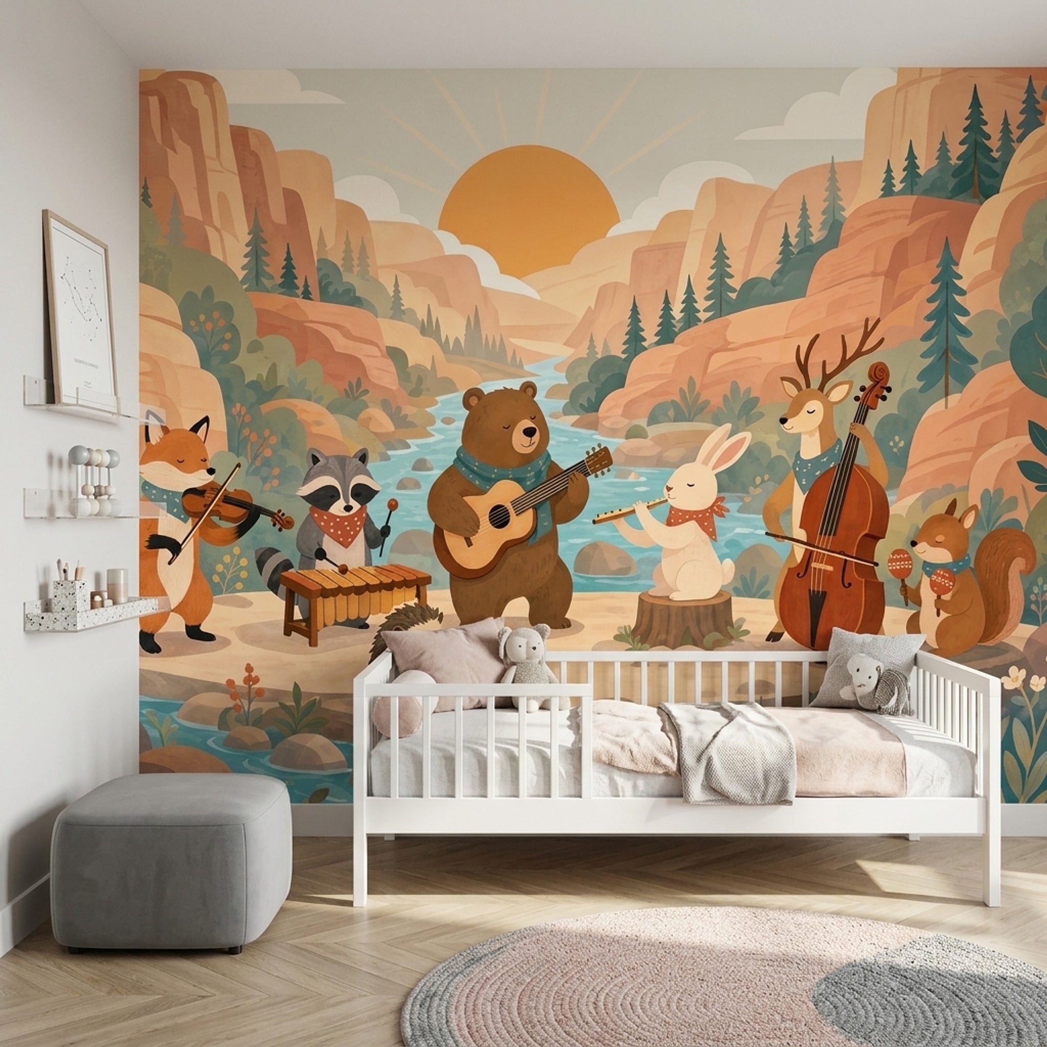 Storybook Illustration Wallpaper Woodland Animals Removable Canyon Landscape Wall Decor
