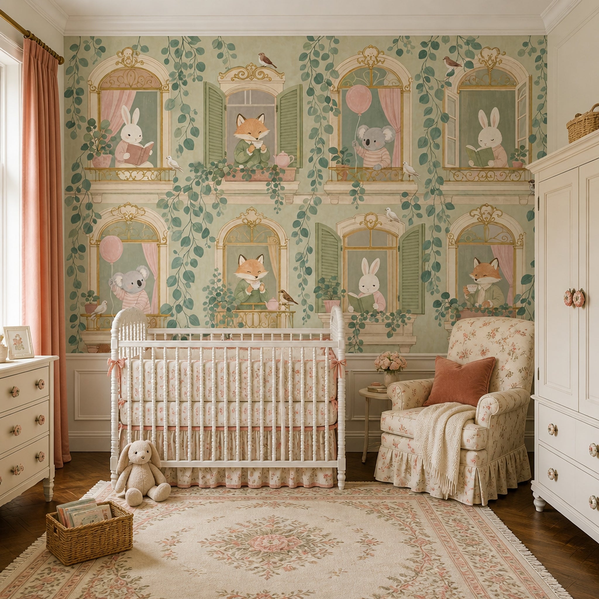 Storybook Animals Wallpaper Arched Windows Removable Whimsical Wall Decor