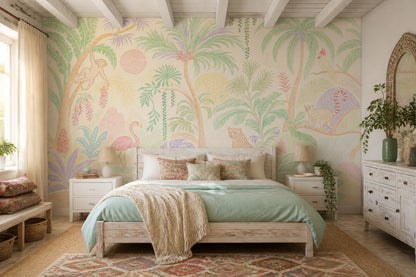 Tropical Jungle Wallpaper Pastel Removable Palm Trees Wall Decor