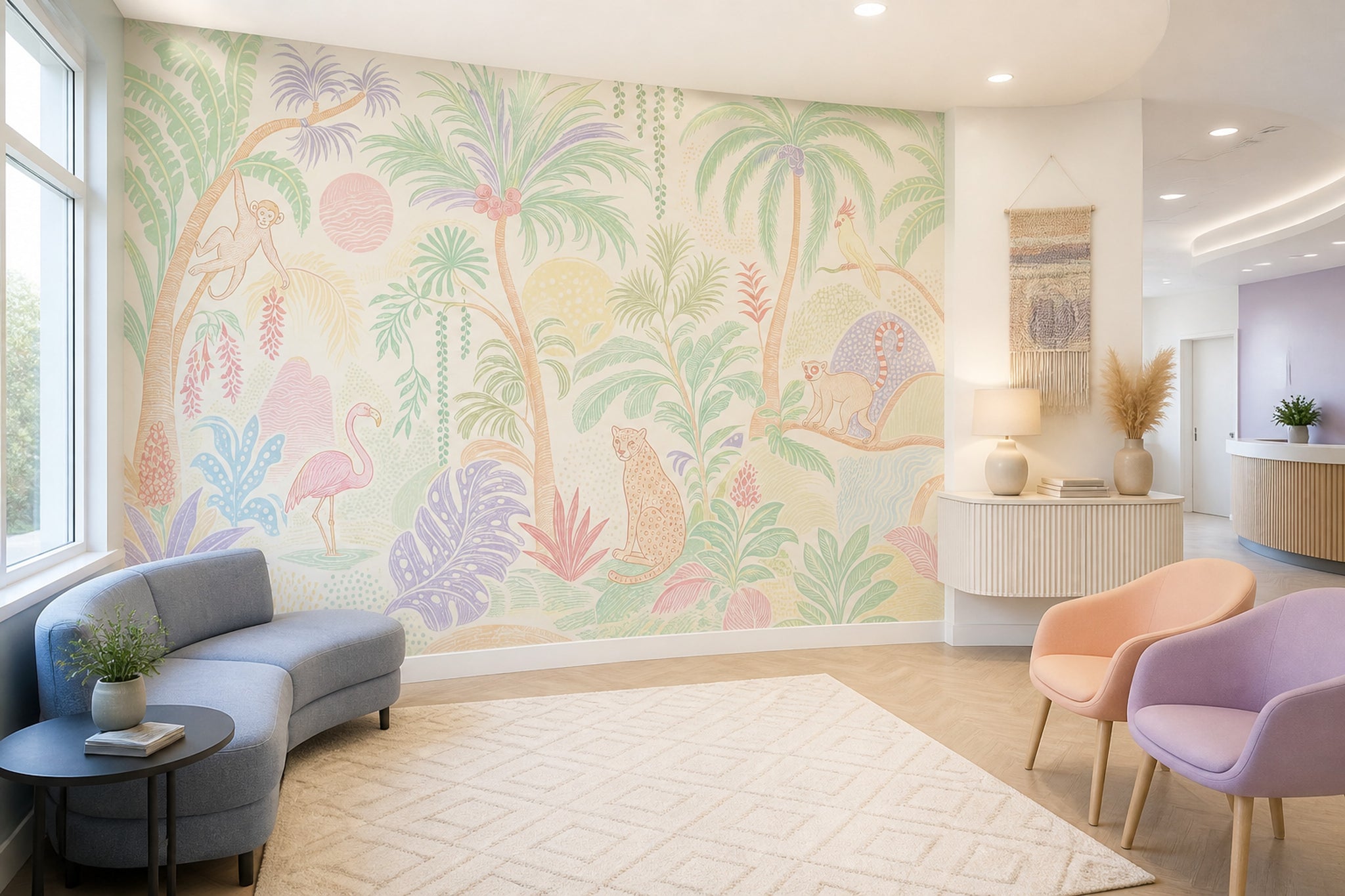 Tropical Jungle Wallpaper Pastel Removable Palm Trees Wall Decor