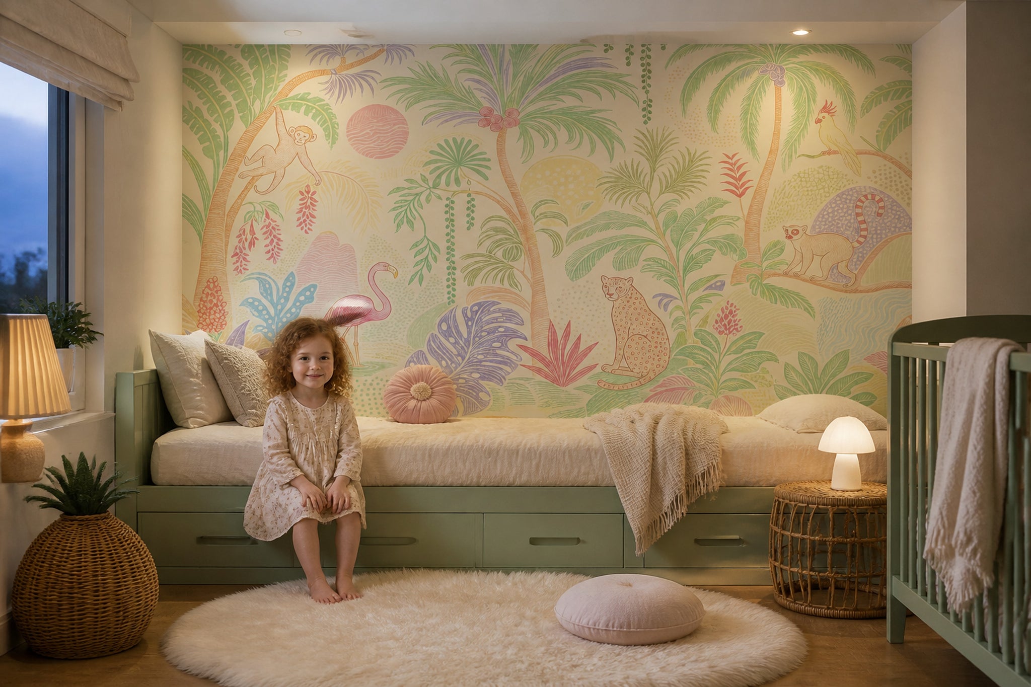 Tropical Jungle Wallpaper Pastel Removable Palm Trees Wall Decor