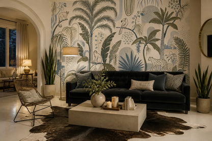 Tropical Jungle Wallpaper Palm Trees Banana Leaves Removable Wall Decor