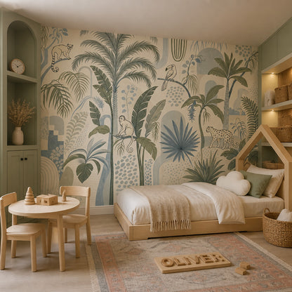 Tropical Jungle Wallpaper Palm Trees Banana Leaves Removable Wall Decor