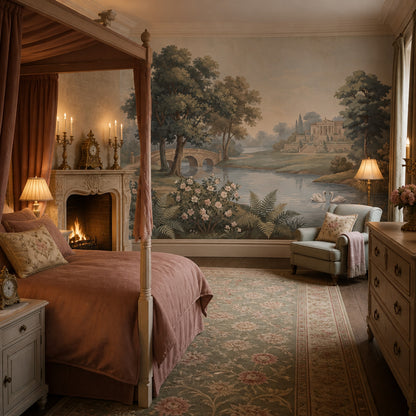 Pastoral Landscape Wallpaper Neoclassical Villa Stone Bridge Wall Mural