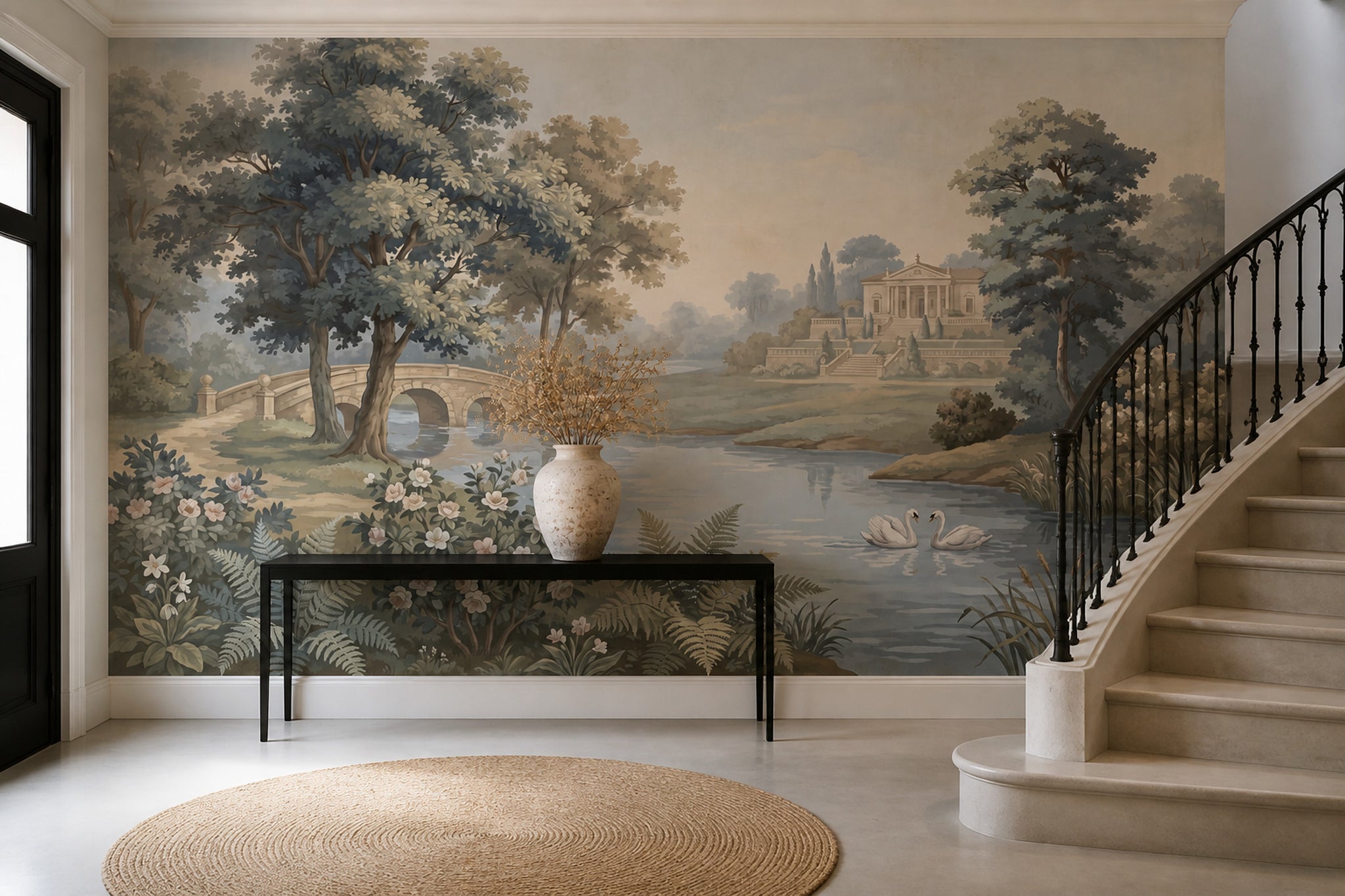 Pastoral Landscape Wallpaper Neoclassical Villa Stone Bridge Wall Mural