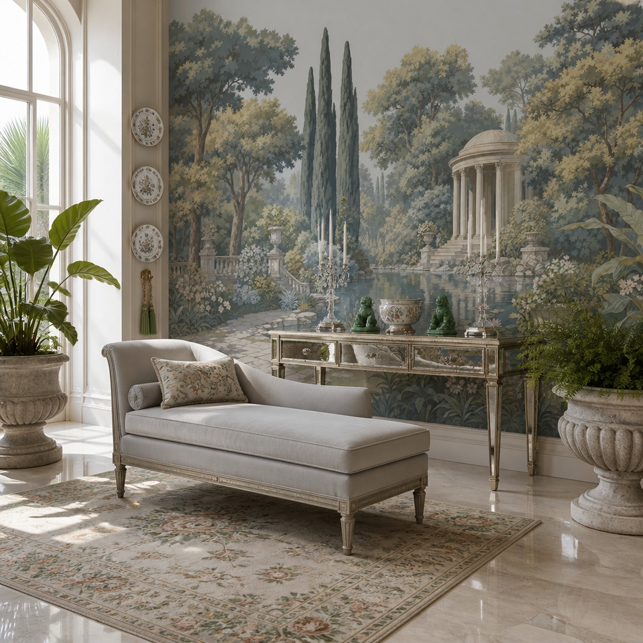 Neoclassical Temple Wallpaper Classical Garden Landscape Mural Removable Wall Decor