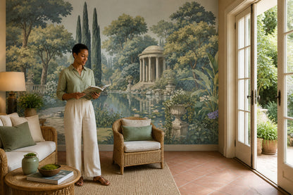 Neoclassical Temple Wallpaper Classical Garden Landscape Mural Removable Wall Decor
