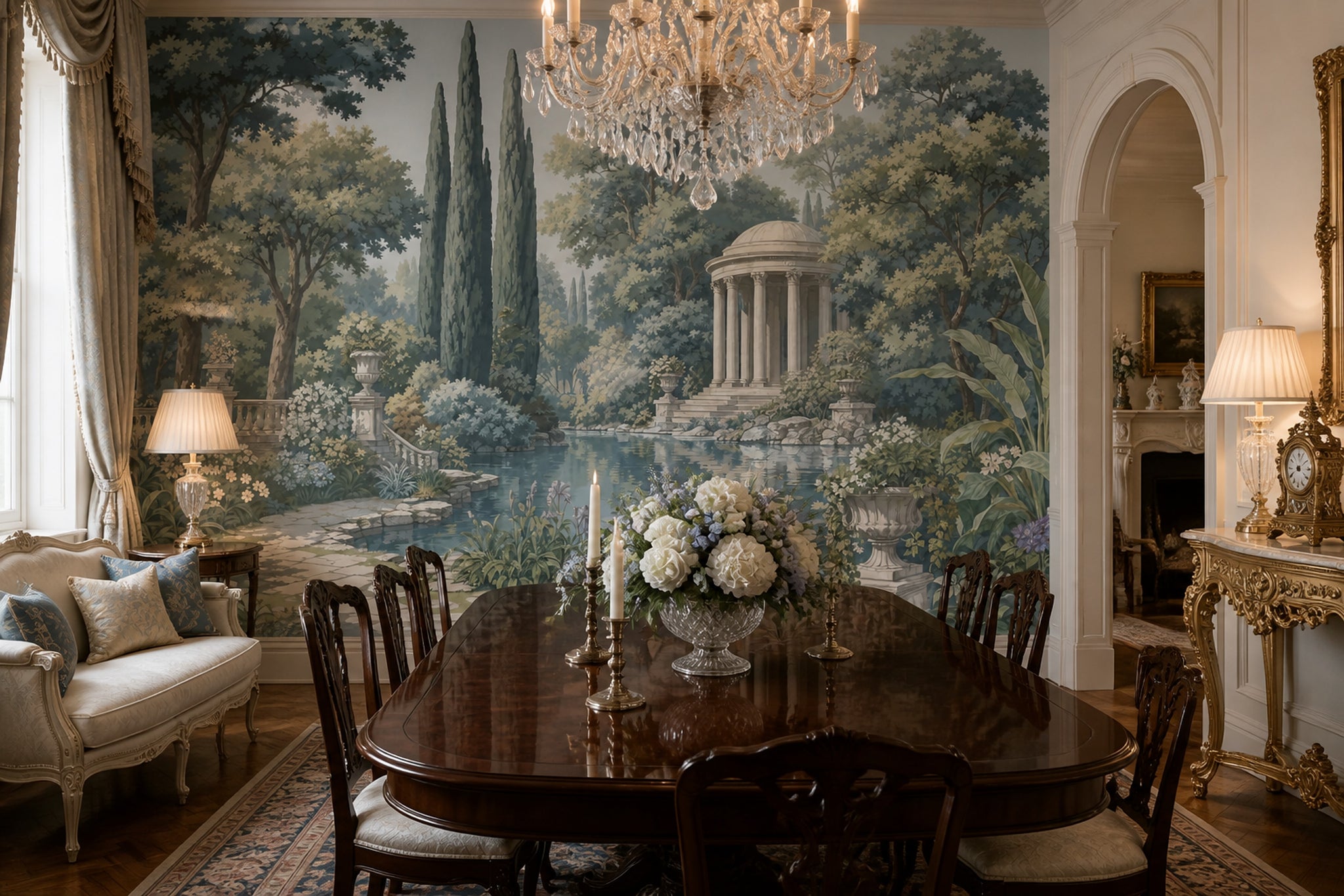 Neoclassical Temple Wallpaper Classical Garden Landscape Mural Removable Wall Decor