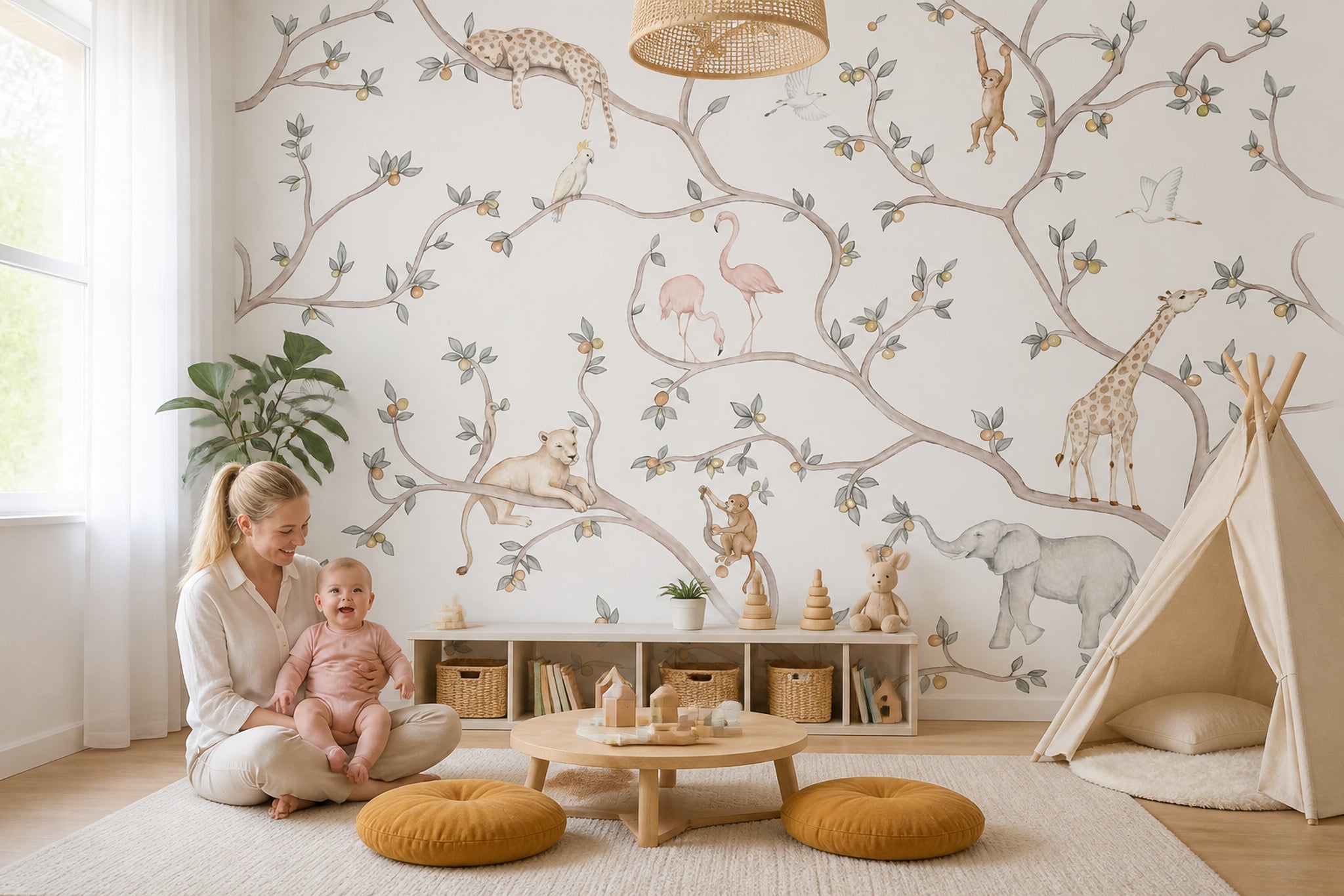 White Background Wallpaper Muted Green White Background Wall Mural