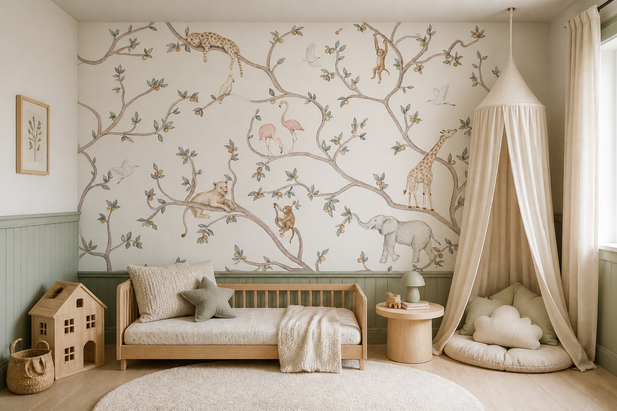White Background Wallpaper Muted Green White Background Wall Mural