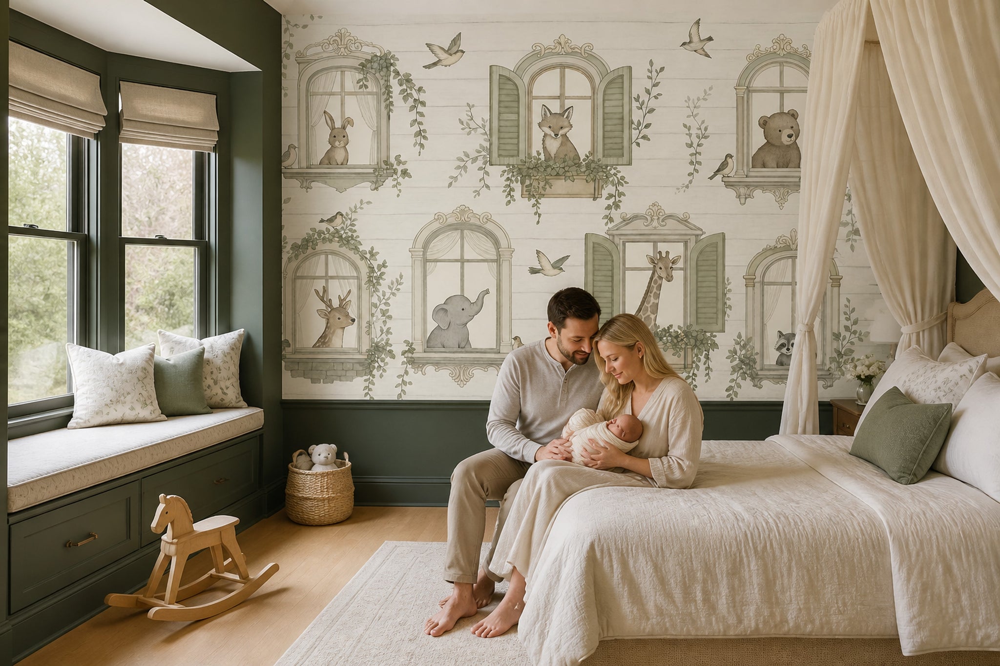 Storybook Wallpaper Ornate Windows Removable Woodland Animals Wall Decor