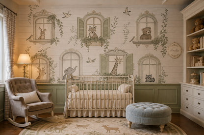 Storybook Wallpaper Ornate Windows Removable Woodland Animals Wall Decor