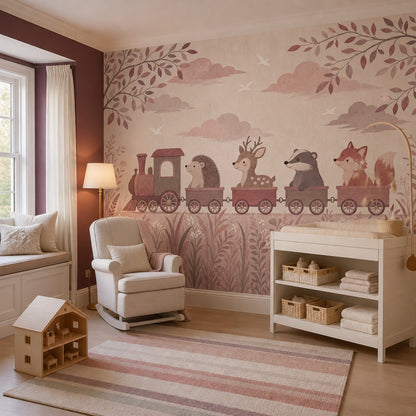 Woodland Animals Wallpaper Train Nursery Wall Mural