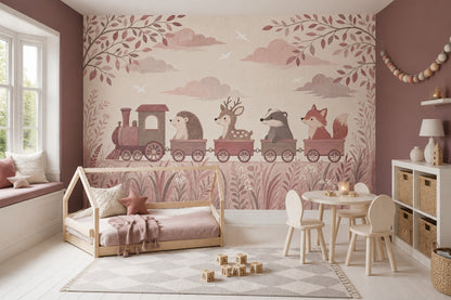 Woodland Animals Wallpaper Train Nursery Wall Mural