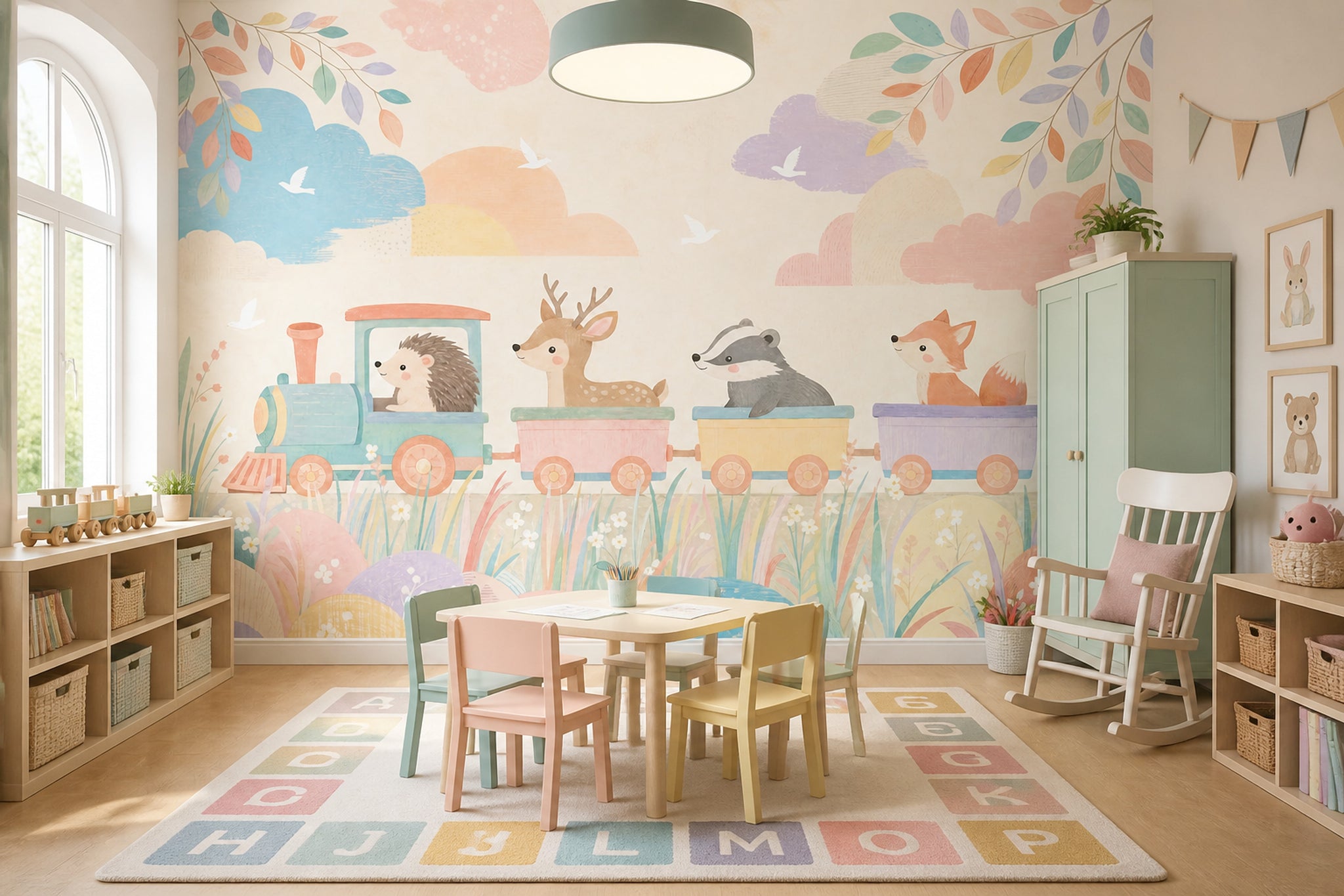 Woodland Animals Wallpaper Toy Train Nursery Removable Wall Decor