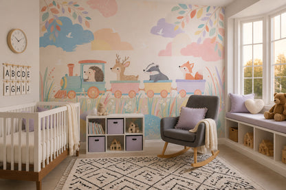Woodland Animals Wallpaper Toy Train Nursery Removable Wall Decor