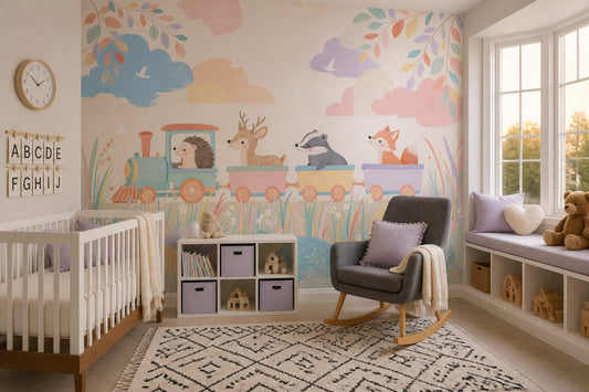 Woodland Animals Wallpaper Toy Train Nursery Removable Wall Decor