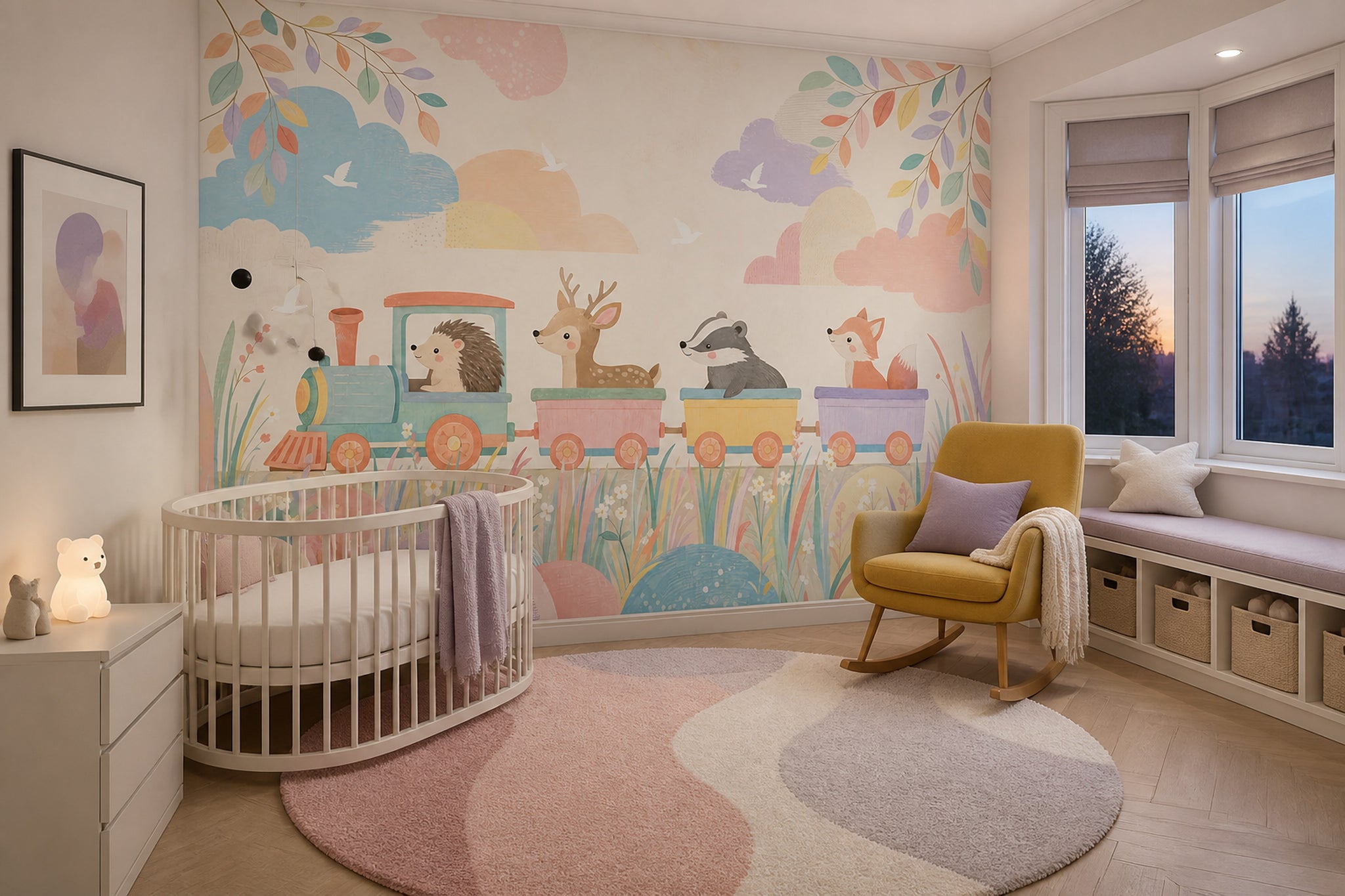 Woodland Animals Wallpaper Toy Train Nursery Removable Wall Decor