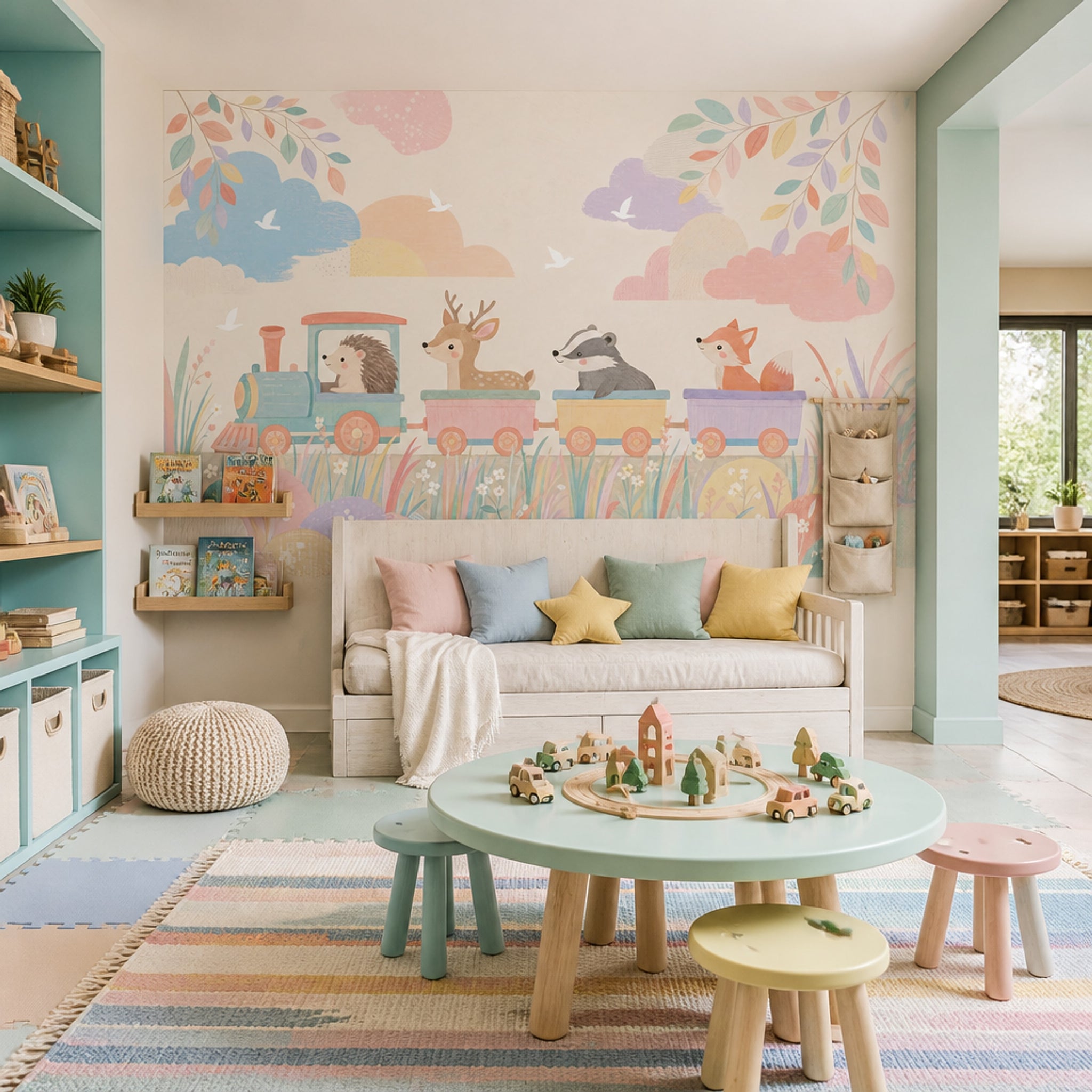Woodland Animals Wallpaper Toy Train Nursery Removable Wall Decor