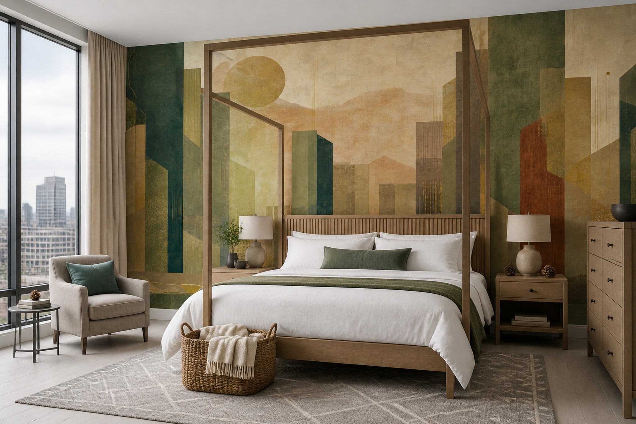 Muted Green Wallpaper Mid Century Modern Wall Mural