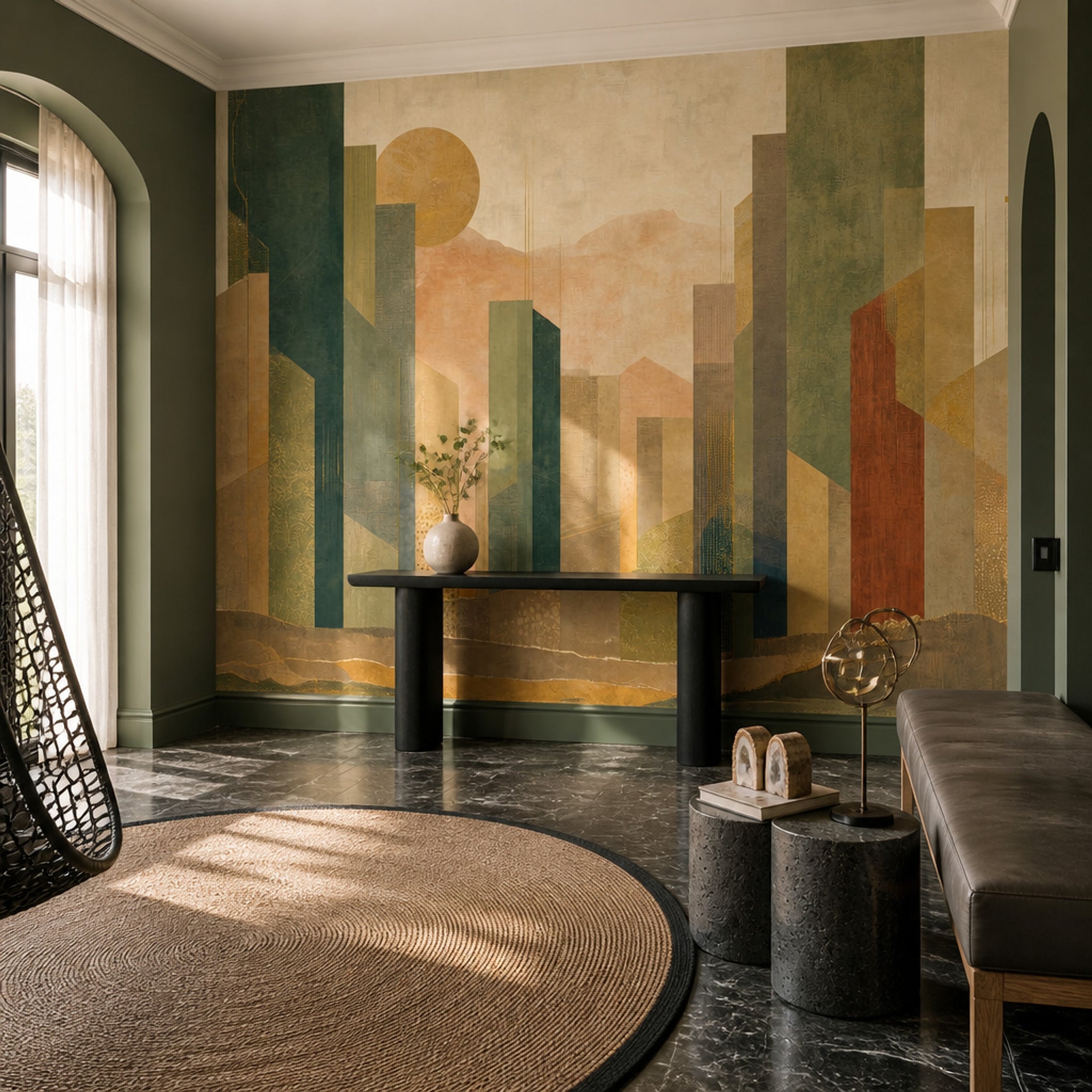 Muted Green Wallpaper Mid Century Modern Wall Mural