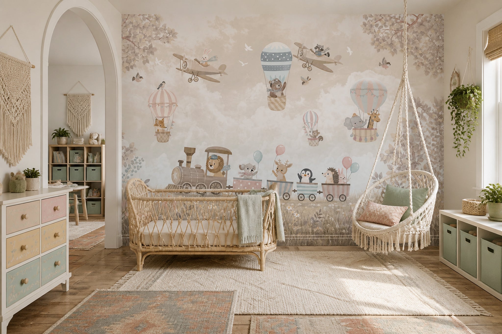 Beige Clouds Wallpaper Pastel Sky Watercolor Removable Wall Decor