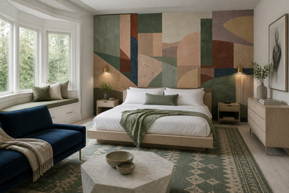 Mid Century Modern Wallpaper Geometric Shapes Removable Abstract Wall Decor